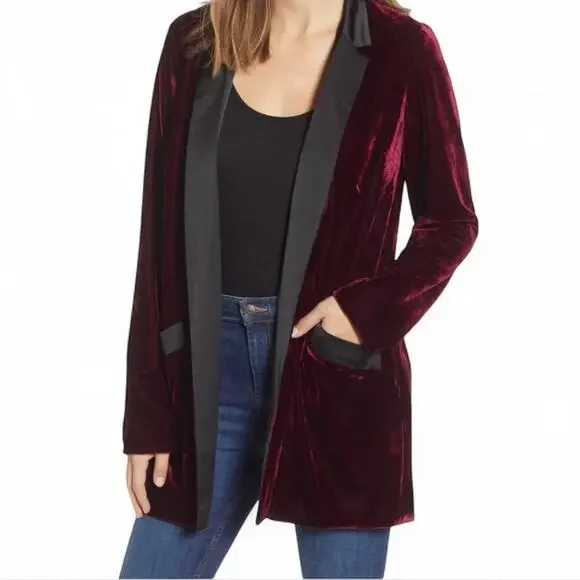 BB Dakota velvet blazer midnight in Paris in Bordeaux holiday relaxed burgundy - Picture 1 of 9